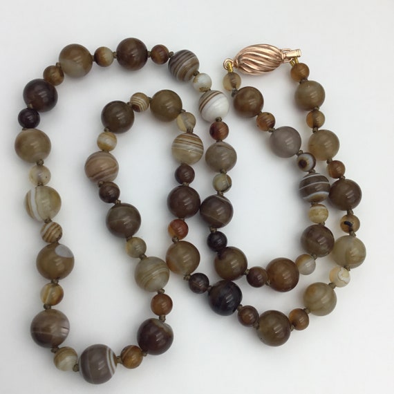Banded agate gemstone brown and white long bead n… - image 9