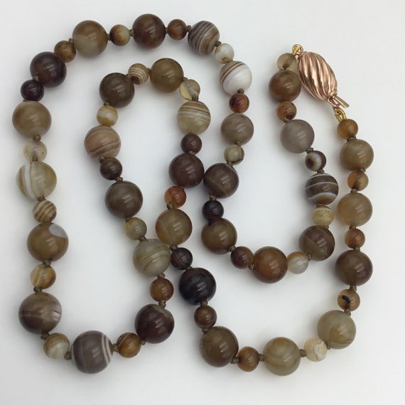 Banded agate gemstone brown and white long bead n… - image 5