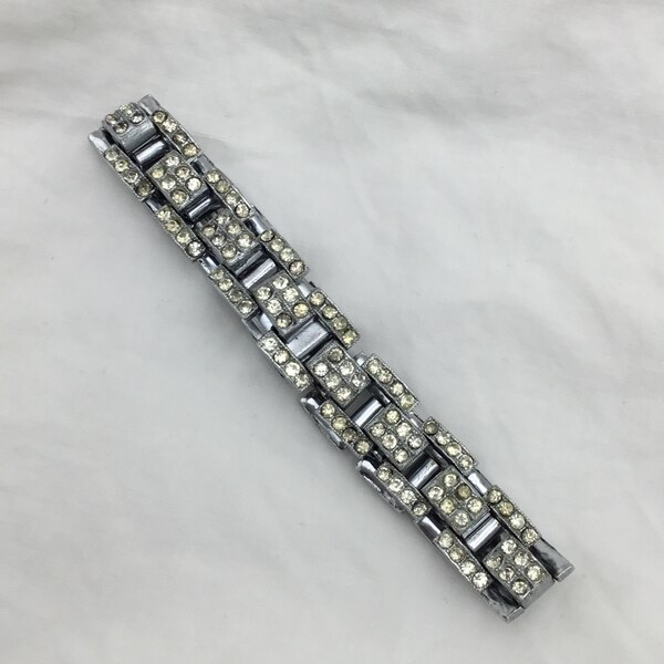 Vintage Art Deco bracelet C1930s clear white Rhinestone and silver tone marked 500 on back of clasp. Length 18.2cm or 7.1inch x 12mm wide.