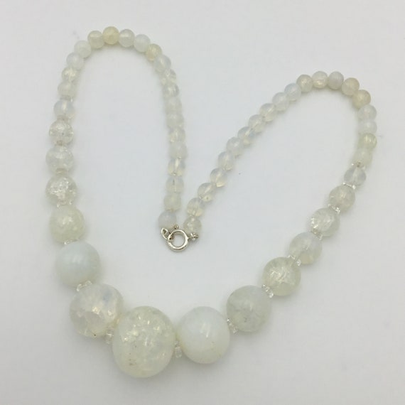 Art Deco 1930s white opaline glass large bead nec… - image 1