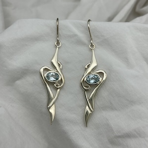 Preloved Sterling Silver blue topaz gemstone earrings - Kit Heath signed Scottish Mackintosh inspired style.