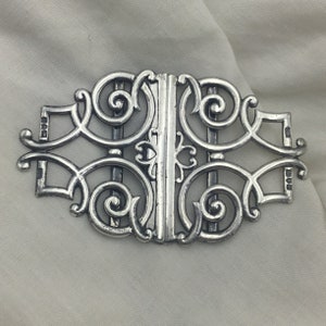 Antique Victorian 1898 full London England hallmark makers mark CD elegant Sterling silver large buckle size 8.8cm x 5.4cm at widest. 35.6g