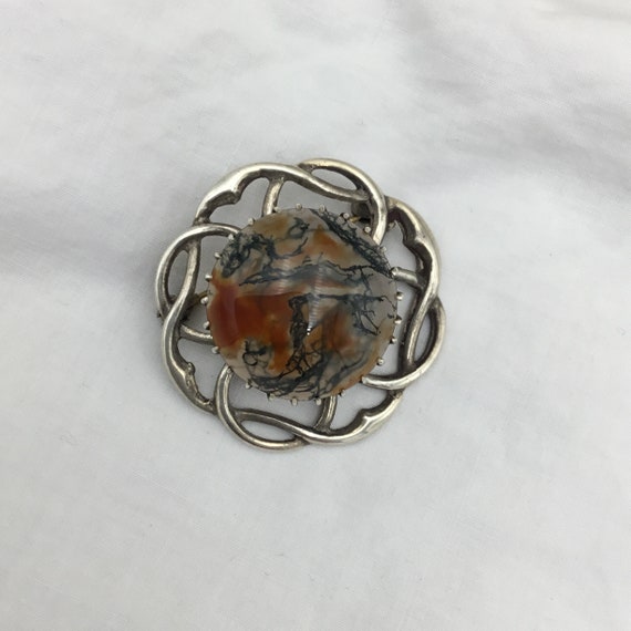 Vintage 1930s to 1940s Silver and Moss agate smal… - image 4