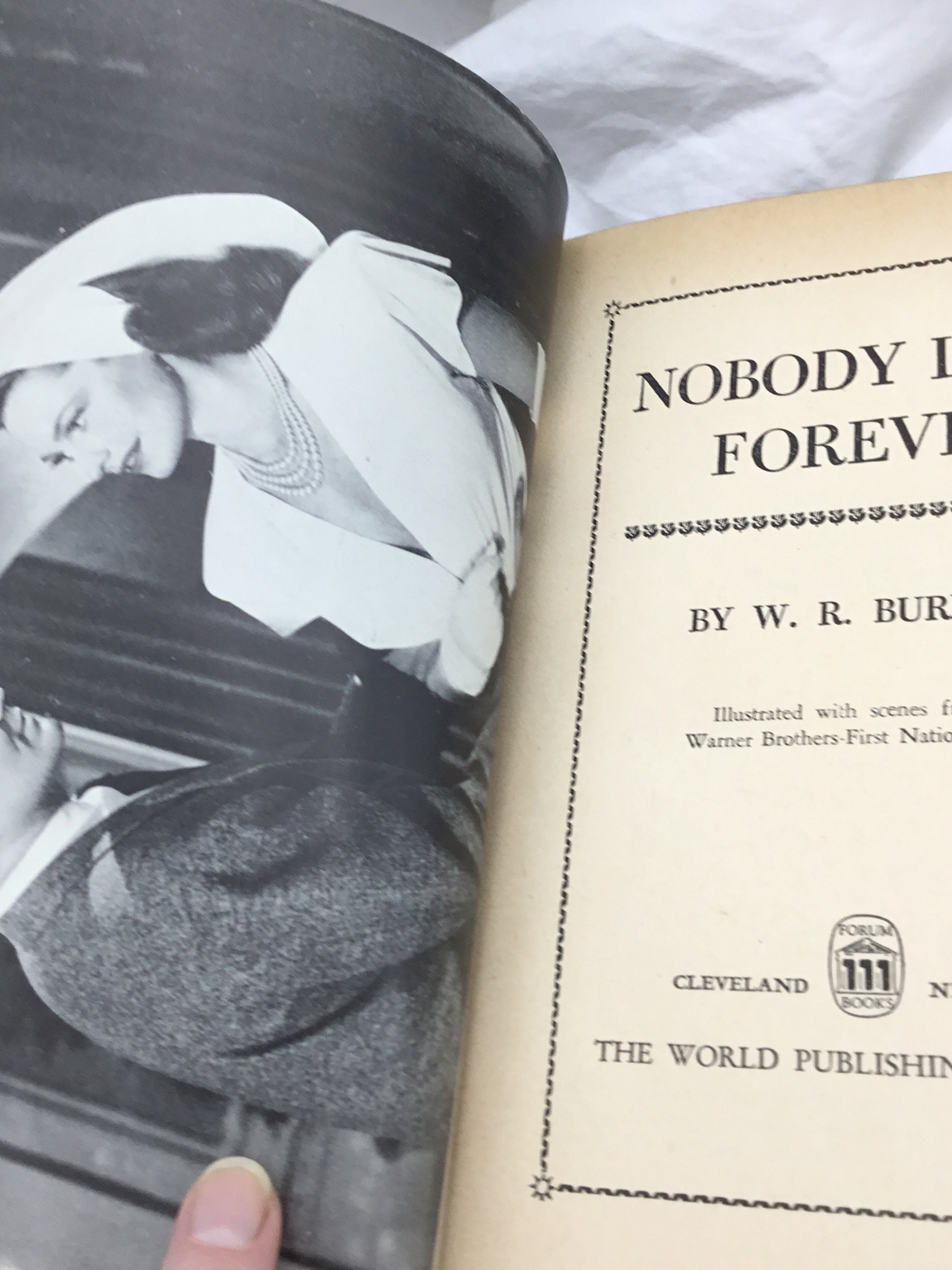 1945 年のヴィンテージ本。WR Burnett 著の Nobody Lives forever には