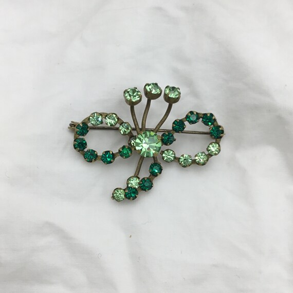 Vintage flower 1950s brass & emerald green and pe… - image 7