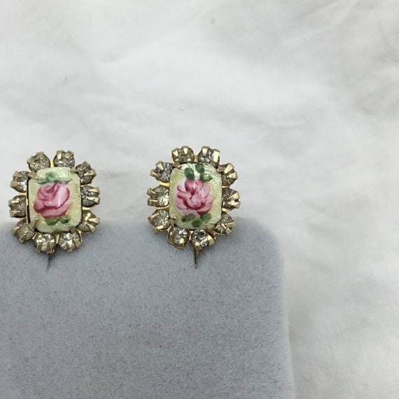 Vintage 1940s to 1950s Guilloche enamel pink rose… - image 3