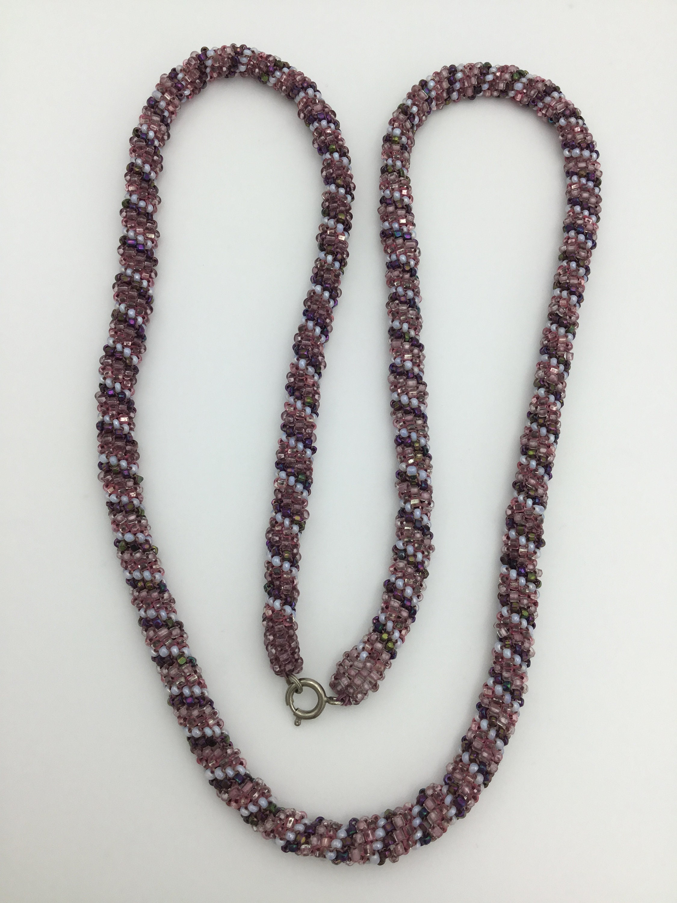 Collier Vintage Années 1950/60 En Pâte De Verre Violet Strié – 23 Perles, Sans Pendentif