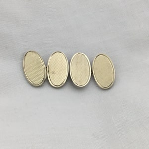 Vintage solid 9ct gold chains & 9ct gold on sterling silver oval heavy cufflinks. 1940s. Weight 12.7g. Size 19mm x 11mm. Signed Victrix