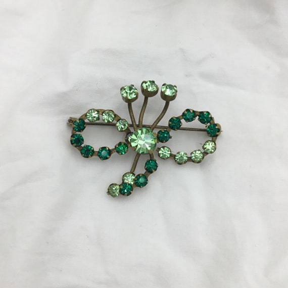 Vintage flower 1950s brass & emerald green and pe… - image 9