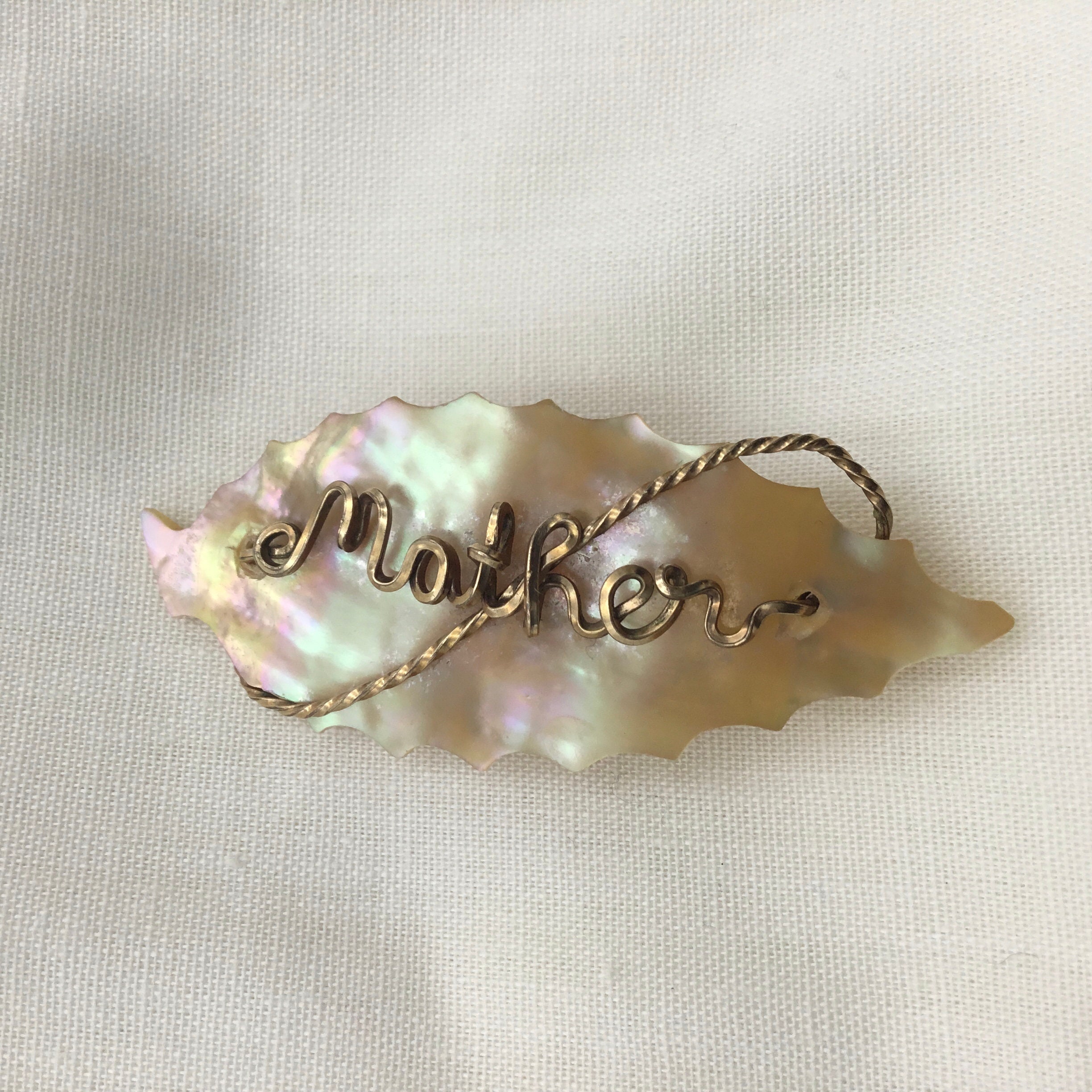 1940's　mother of pearl tulip clip brooch ys31 Vintage 1940'S Mother Of Pearl Tulip Motif Clip Brooch