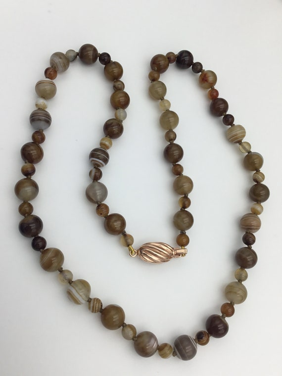 Banded agate gemstone brown and white long bead n… - image 8