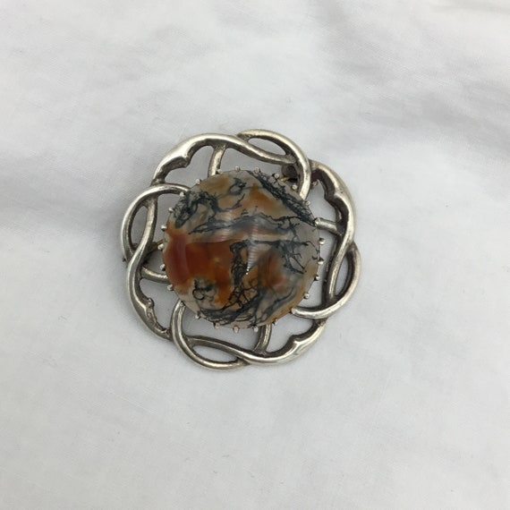 Vintage 1930s to 1940s Silver and Moss agate smal… - image 3