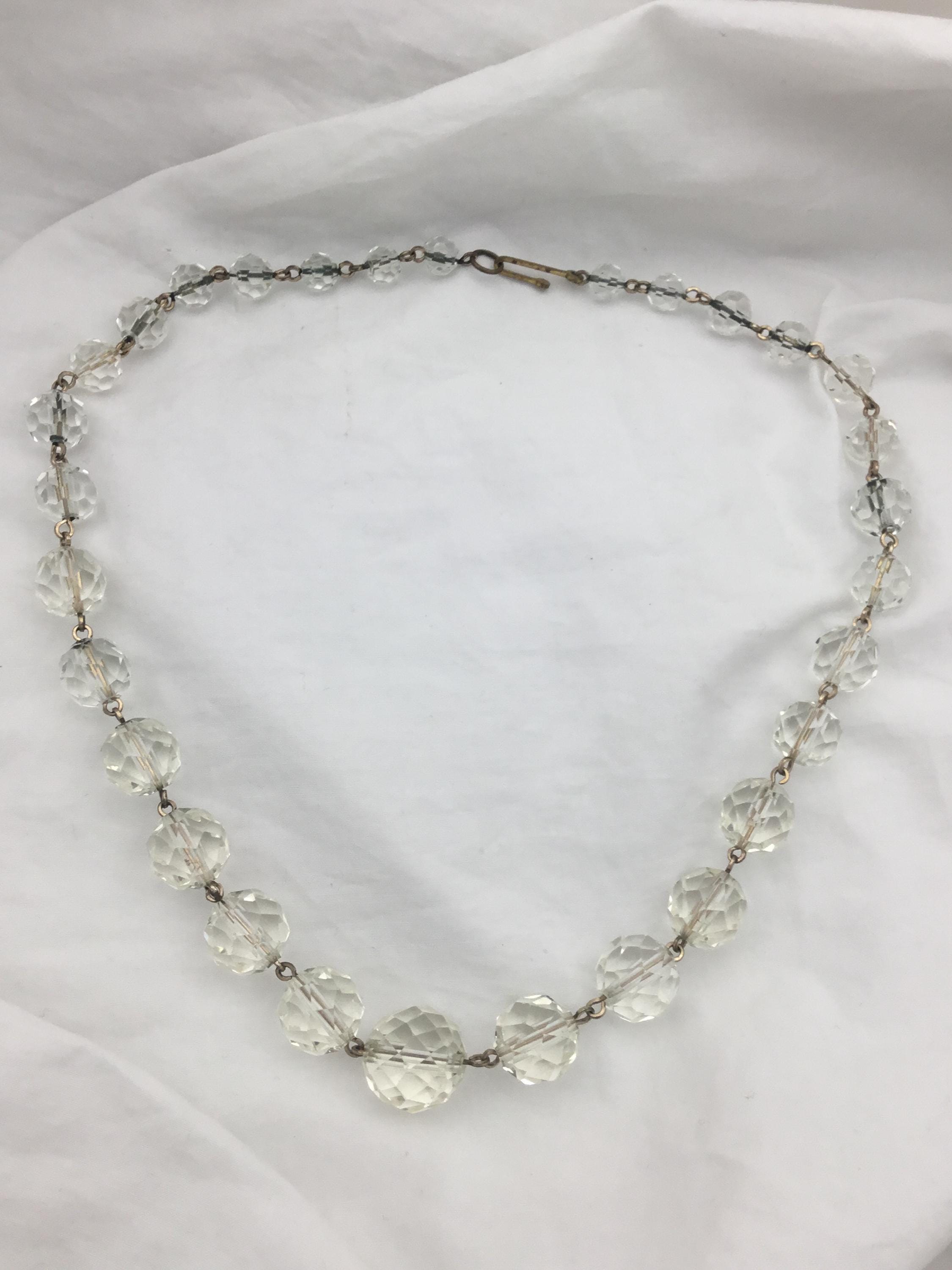 1930's vintagebeadsネックレス Vintage Art Deco 1930s to 1940s Clear Crystal Faceted Round