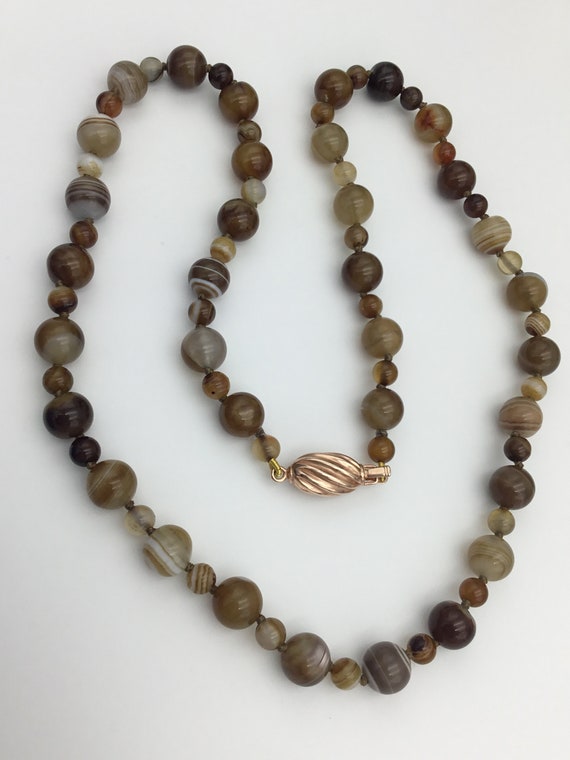 Banded agate gemstone brown and white long bead n… - image 6