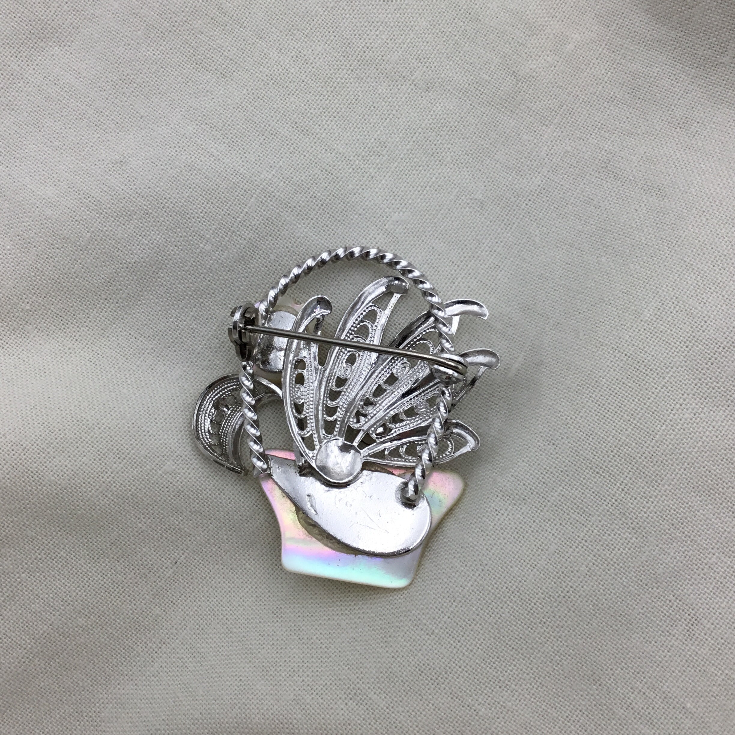Belle Broche Vintage Années 60 - Strass Blanc Et Vert - 4 Cm - Alliage Et Acrylique