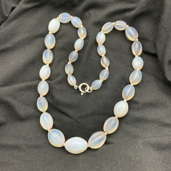 Antique Art Deco White Translucent Glass Oval Bead Graduated