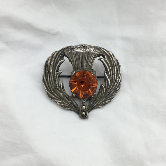 Vintage Scottish thistle orange glass stone faux … - image 4