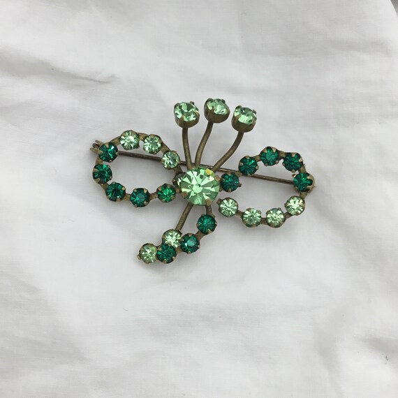 Vintage flower 1950s brass & emerald green and pe… - image 4
