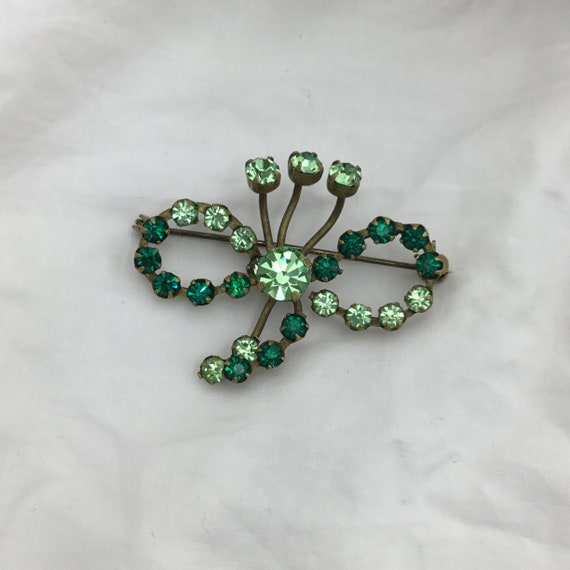 Vintage flower 1950s brass & emerald green and pe… - image 3