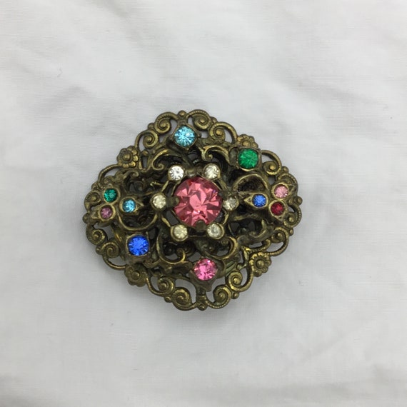 Broche Vintage Fleur Sur 4 Niveaux - Pâte De Verre Bohème, Métal, Occasion