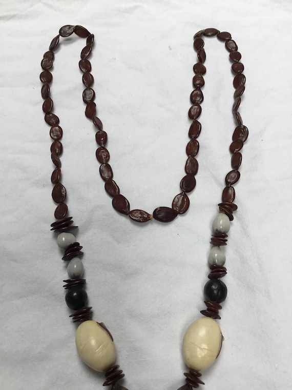 Vintage  long pip and nut necklace brown, black, … - image 5