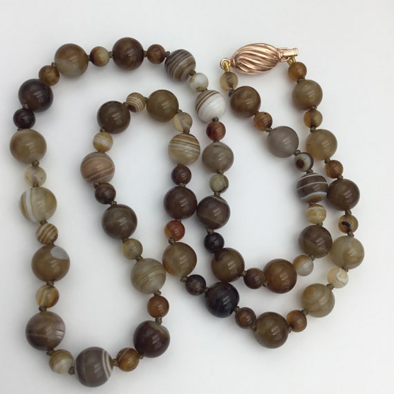 Banded agate gemstone brown and white long bead n… - image 1