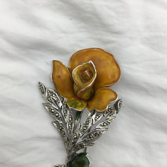 ヴィンテージ　エナメル マーカサイト　ペンダントトップ　シルバー９２５ マーカサイトのスクエア装飾クロス ビンテージ SILVER 925 ペンダント