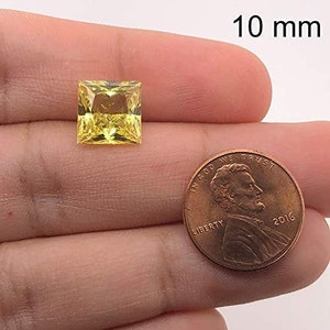 Synthetic Yellow Sapphire Swiss Made Square Princess Cut AAA Quality Precision Cut Available in 2MM -10MM