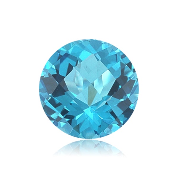 Swiss Blue Topaz Round Checkered Shape AAA/AA Quality Loose Gemstone from 6MM-12MM