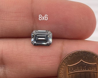 Lab Grown Grey Moissanite Emerald Cut Eye Clean Quality DEF Color Available in 6x4MM - 8x6MM