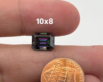 Grey Blue Moissanite Emerald Cut Loose Stone 7x5 to 10x8 mm, Steel Tone Step Cut Gem for Engagement Ring or Custom Jewelry