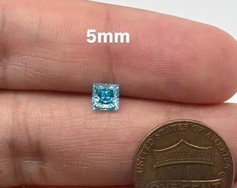 Sea Blue Moissanite Coated Princess Cut 5mm Loose Gemstone | Precision Faceted Stone for Jewelry Making