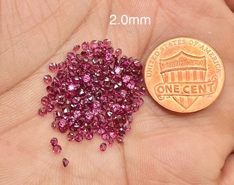 Loose Rhodolite Garnet Round Cut Gemstone Bundle - 100 pcs, AAA Quality, 1mm-2mm