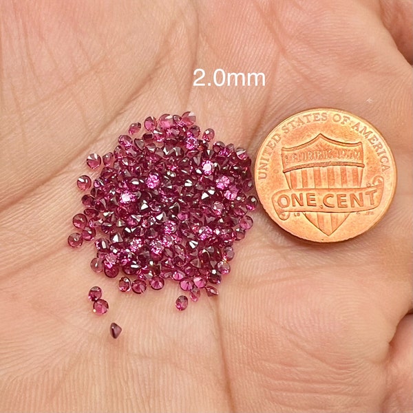 Loose Rhodolite Garnet Round Cut Gemstone Bundle - 100 pcs, AAA Quality, 1mm-2mm