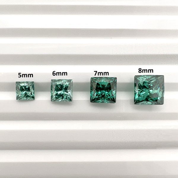 Lab Grown Green Moissanite Square-Princess Cut Eye Clean Quality DEF Color Available in 5x5MM-8x8MM