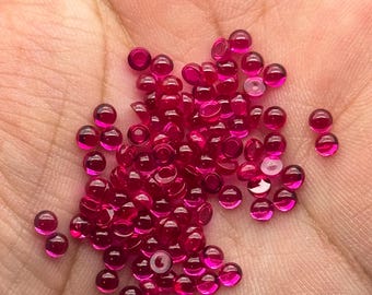 Synthetic Ruby Cabochons: 2-3mm Round Red Gemstones, 50-100 Pcs