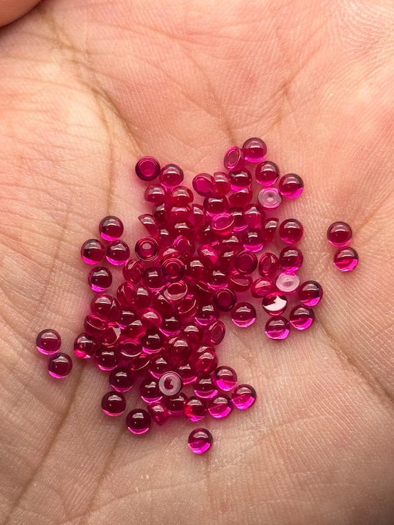 Synthetic Ruby Cabochons: 2-3mm Round Red Gemstones, 50-100 Pcs