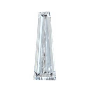 May include: A clear, faceted, rectangular diamond gemstone.