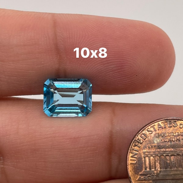 Swiss Blue Topaz Emerald Cut AAA/AA Quality Loose Gemstone from 6x4mm-14x10mm