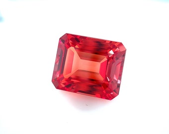 Synthetic Orange Padparadscha Sapphire Emerald Cut AAA Loose Gemstone 7x5MM-14x10MM