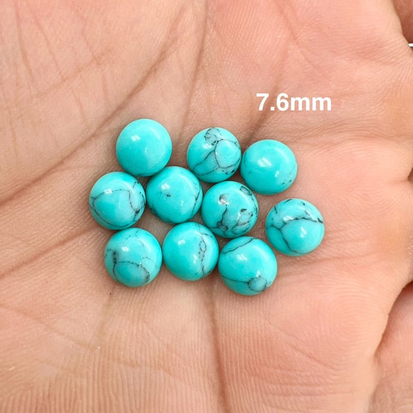Round Synthetic Turquoise Matrix Cabs with Flat Bottom - 7.6mm Gemstones for Crafting & Design