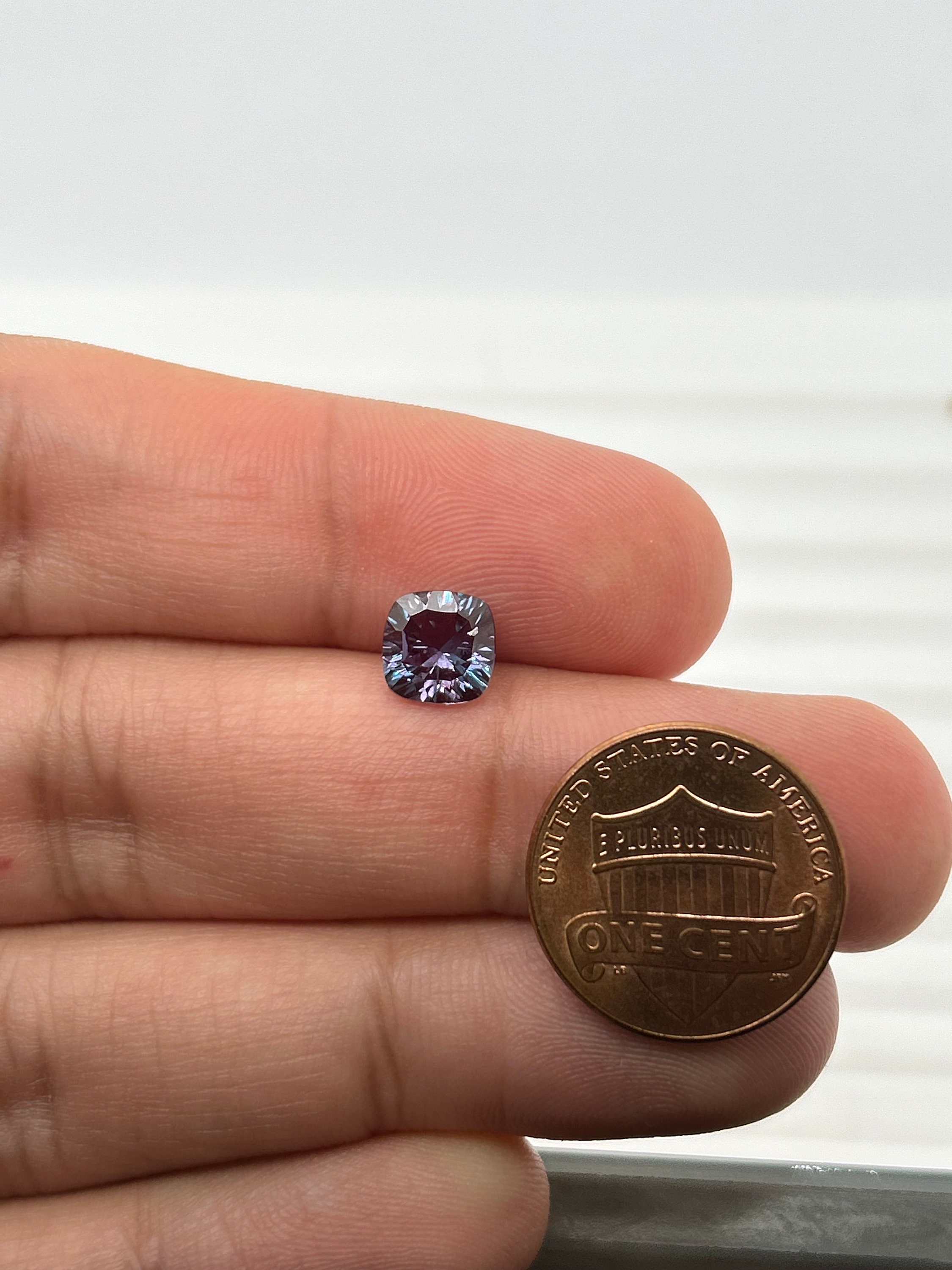 Lab Created Alexandrite Gemstone - 7MM Cushion Concave Shape - Synthetic Color-Changing Gemstone