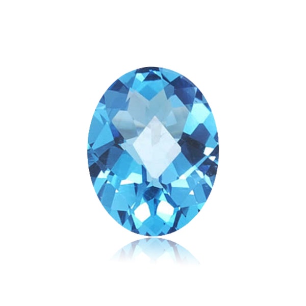 Swiss Blue Topaz Oval Checkered Shape AAA/AA Quality Loose Gemstone from 7x5MM-22x16MM