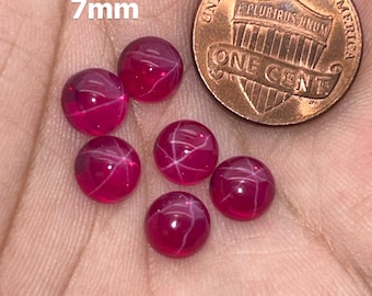 Loose Transparent Lab-Created Star Ruby Gemstone - 5mm -14mm Round Cab Flat Back Stones