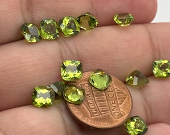 Natural AAA Peridot 6mm Cushion Cut Gemstones | Lot of 14 Pieces | 14–15 Total Carats | Loose Green Gemstones | Closeout Sale