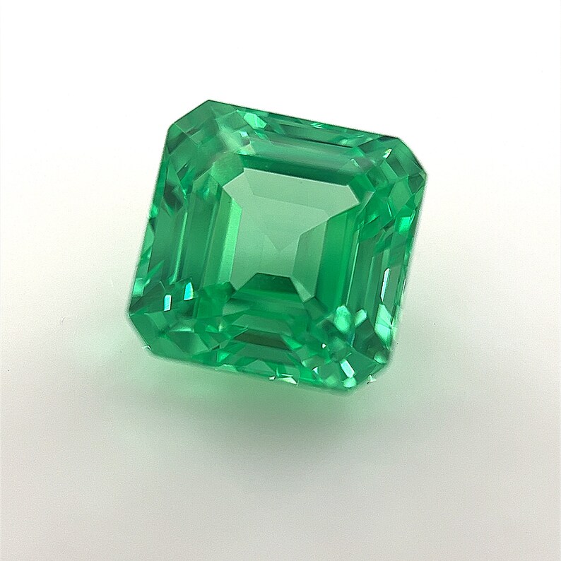 Lab Grown Green Sapphires Asscher Cut AAA Quality Finest German Cut Gemstones Eco-Friendly First of its kind Amazing Green Color image 2