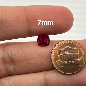7mm Synthetic Ruby Gemstone - Cushion Concave Cut - Vibrant Red Loose Stone for Jewelry