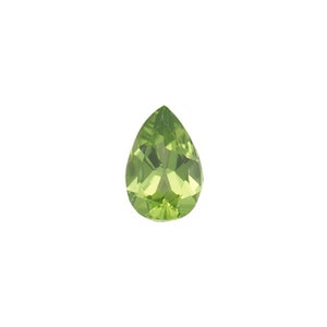 May include: A pear-shaped green gemstone with facets.