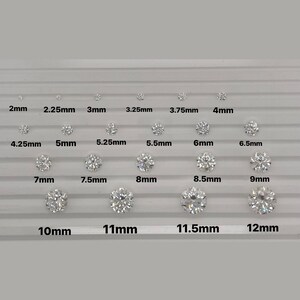 May include: A size chart for round gemstones, showing the diameter of each stone in millimeters. The chart includes sizes from 2mm to 12mm.