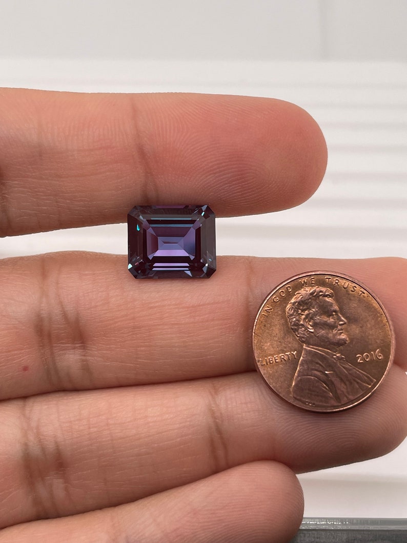 Lab Created Alexandrite Emerald shape AAA Quality from 4x3MM-18x13MM image 2